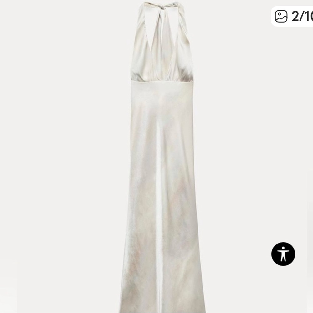 Zara Ivory Halter Satin Maxi Dress